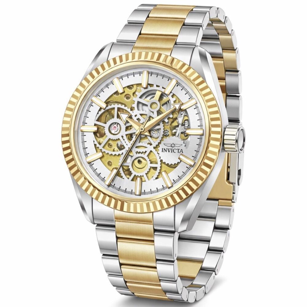 Invicta Objet D Art Glyph Automatic Men's Watch Skeleton Dial 43mm Silver/Gold